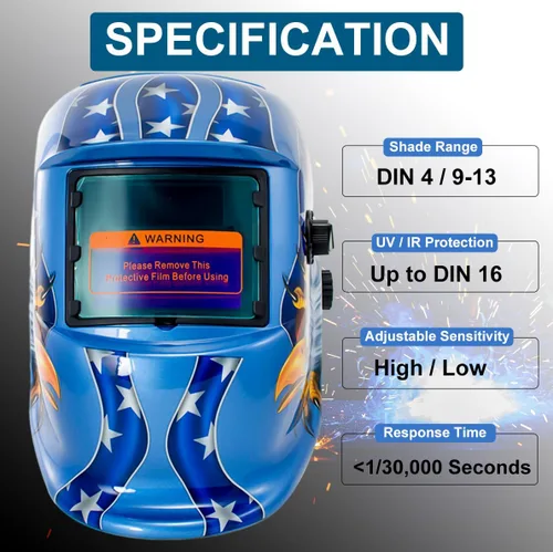 Miniatura 2 de Casco de soldadura con oscurecimiento automático solar, máscara de molienda de arco Tig Mig con función de prueba y función de alarma de batería