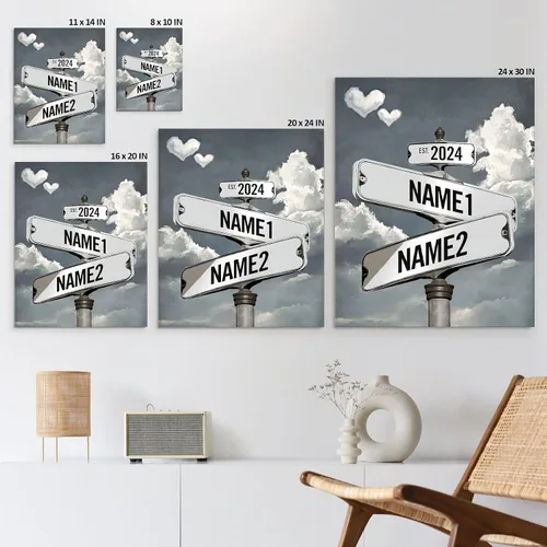 Miniatura 35 de Impresiones en lienzo personalizadas: letrero de calle Crossroads para parejas, arte de pared, nombres y fechas, regalo personalizado, impresión
