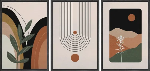 Miniatura 10 de wall26 Lienzo enmarcado para pared, juego de arte impreso con collage de polígonos en espiral negro y tostado, ilustraciones de patrones abstractos