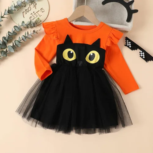 Miniatura 2 de Vestido de princesa de tul de malla de tul de manga larga para niños pequeños (naranja, 2-3 años)