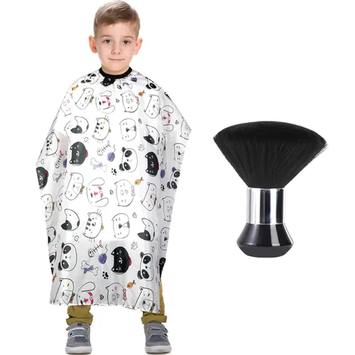 Miniatura 10 de Capa de peluquería para niños con cepillo quitapelusas para el cuello, capa profesional de salón para corte de cabello con cierre a presión
