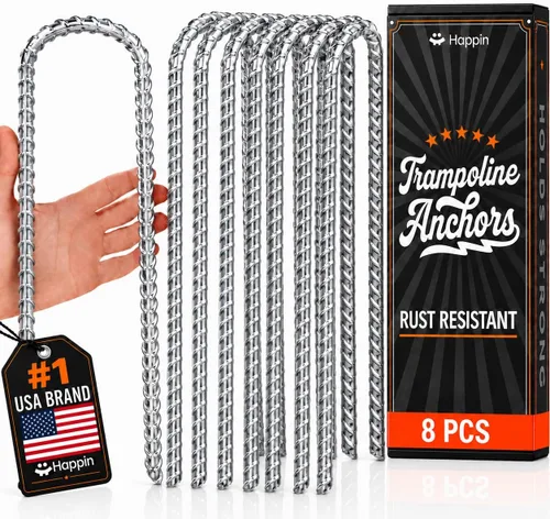 Happin® Anclajes de trampolín de 12 pulgadas, estacas de trampolín, estacas de suelo resistentes, anclajes de tierra atornillados, accesorios de