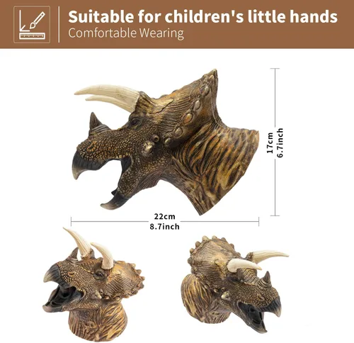 Miniatura 2 de Yolococa Marionetas de mano de dinosaurio, juego de marionetas de animales de látex de 3 piezas con T Rex, triceratops y estegosaurio para contar