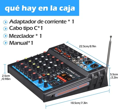 Miniatura 9 de BOMGE Amplificador mezclador de sonido de audio alimentado por dj de 6 canales, altavoz estéreo de 100 W, efectos de receptor de audio