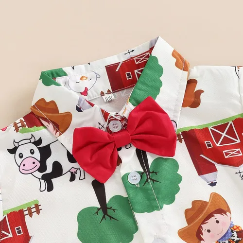 Miniatura 5 de Chloefairy Conjunto de 2 piezas de ropa de verano con estampado de vaca de manga corta con botones y pantalones cortos