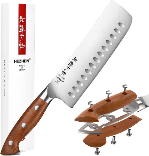 Miniatura 18 de HEZHEN Juego de 8 piezas de cuchillos de cocina con bloque, juego de cuchillos de acero alemán DIN 1.4116 con bloque y afilador, tijera de cocina