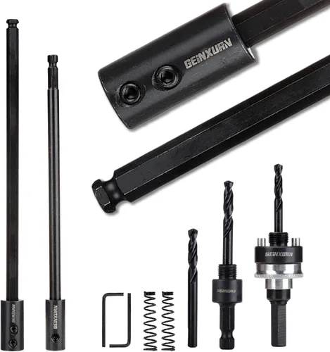 GEINXURN Kit General de Mandril de Sierra Perforadora de Cambio Rápido, Incluye Vástago de 7/16 Pulgadas y 3/8 Pulgadas, 3 Taladros Piloto, 2 Llaves
