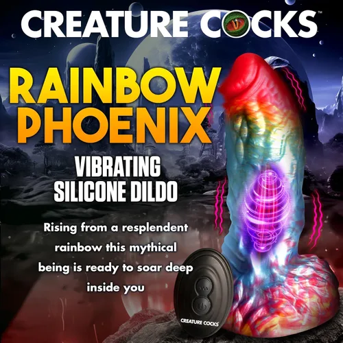 Miniatura 3 de CREATURE COCKS Consolador vibratorio de silicona Rainbow Phoenix para hombres, mujeres y parejas. Consolador de fantasía con potente vibración.