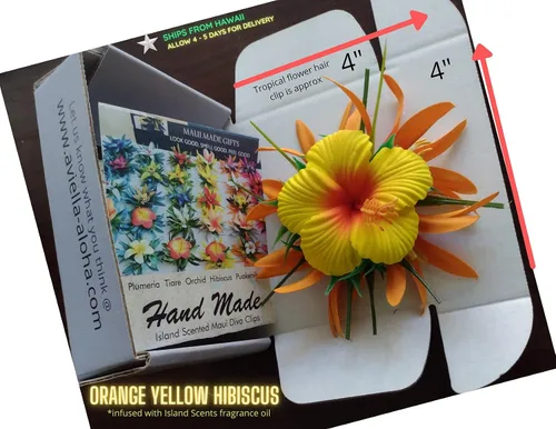 Miniatura 2 de Pinza para el cabello con diseño de flor de hibisco amarillo, 1 unidad, colección de pinzas para el cabello de flores de diva Maui hechas a mano