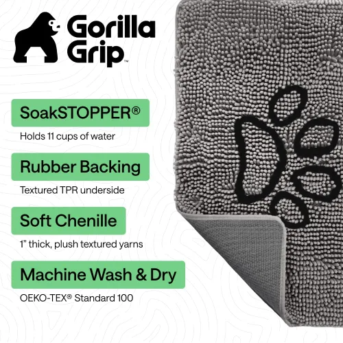 Miniatura 3 de GORILLA GRIP SOAKSTOPPER - Tapete para puerta de perro, 30 x 20 pulgadas, lavable a máquina, absorbente, captura la humedad y la suciedad del barro