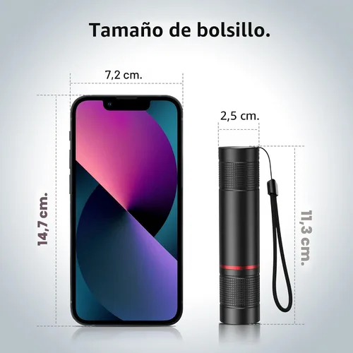 Miniatura 6 de Blukar Linterna recargable, linterna de alto lúmenes, linterna LED pequeña súper brillante - Con zoom, brillo ajustable, de larga duración