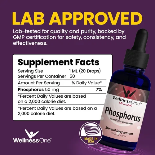 Miniatura 2 de WellnessOne Suplementos de fósforo iónico, líquido de fósforo de ácido ortofosfórico para dientes, salud ósea y apoyo energético, sin OMG, vegano