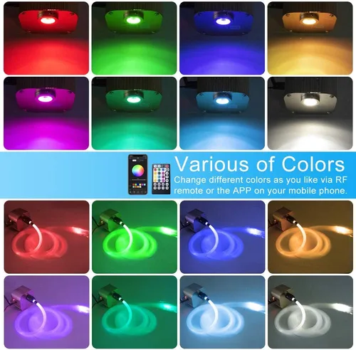 Miniatura 2 de Kit de proyección de luces de estrellas en el techo, de fibra óptica con Bluetooth de 16 W, control remoto/App LED RGBW