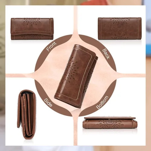 Miniatura 3 de Aphison - Cartera larga de cuero suave RFID para mujer, con caja de regalo