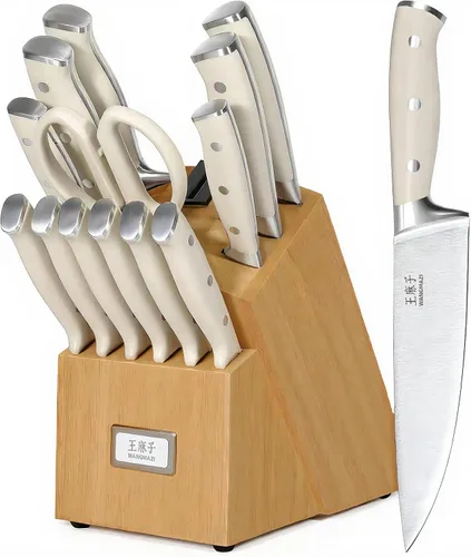 Miniatura 8 de WANGMAZI Juego de cuchillos de cocina de 15 piezas con afilador integrado, juego de cuchillos de cocina aptos para lavavajillas, cuchillos de acero