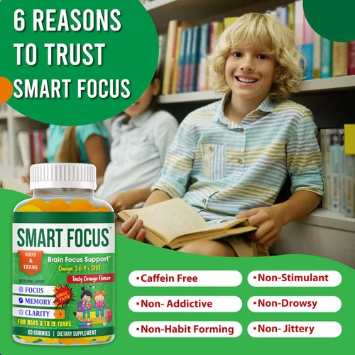Miniatura 5 de Smart Focus Omega 3 DHA Focus - Gomitas para niños y adolescentes, suplemento de concentración y atención para niños, vitaminas de apoyo cerebral