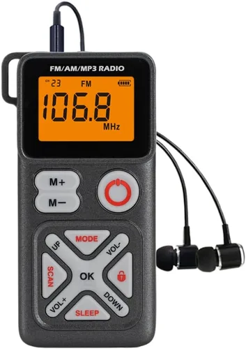 Miniatura 7 de Pocket am FM Radio portátil con auriculares estéreo, mini transistor, sintonización digital con excelente recepción, ranura TF, funciona con batería