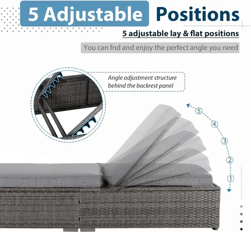 Miniatura 3 de JOIVI Tumbona para exteriores, sillas de mimbre de polietileno para todo tipo de clima, sillas de piscina para exteriores, silla reclinable de ratán