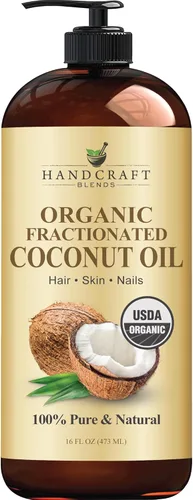 Handcraft Blends Aceite de Coco Fraccionado Orgánico - 16 Fl Oz - 100% Puro y Natural - Aceite Portador de Grado Premium para Piel y Cabello -