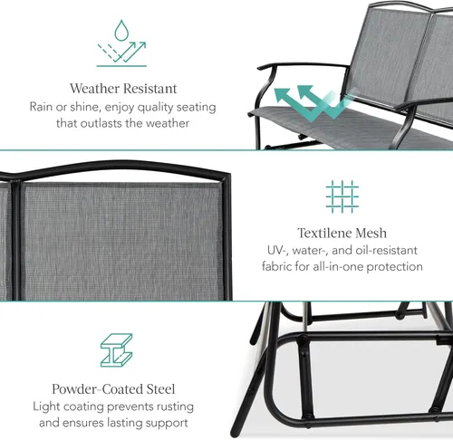 Miniatura 5 de Best Choice Products – Banco mecedora para 2 personas, para patio al aire libre, marco de acero con tela textilene, asiento deslizante para Gris