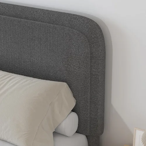 Miniatura 4 de BarnFurin Base de cama de tamaño Queen, base de cama tapizada de plataforma con cabecero, estilo moderno, esquinas suaves y redondeadas, no hace