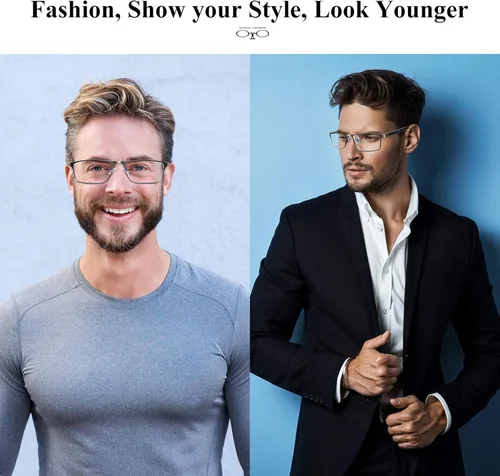 Miniatura 2 de Lcbestbro Paquete de 3 lentes de lectura con bloqueo de luz azul para hombres, elegantes lectores de marco de metal