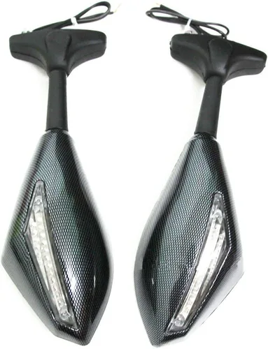 Yibid Espejos laterales integrados para motocicleta con luz intermitente LED compatibles con Kawaski ZRX 1200S, ZZR1200, ZX-6R, 636, 6RR 1998-2006,