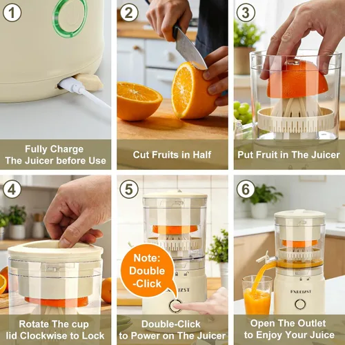 Miniatura 2 de Exprimidor eléctrico de cítricos, exprimidor de naranja recargable con USB-C, exprimidor portátil de jugo de limón para naranjas, lima, pomelo, alto
