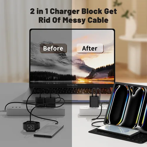 Miniatura 6 de Cargador súper rápido de 45 W de doble puerto con cable largo USB C a C de 10 pies, bloque de cargador de pared tipo C y cable de carga de teléfono