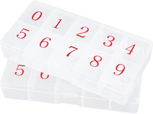 Estuche organizador de uñas postizas acrílicas, 2 unidades, caja de almacenamiento de puntas de uñas de 10 compartimentos con número, contenedor de