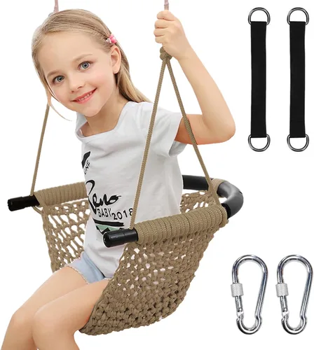 Hi-Na Columpio de árbol para niños, asiento de columpio de cuerda ajustable para niños pequeños con ganchos de resorte y correas, capacidad de 440