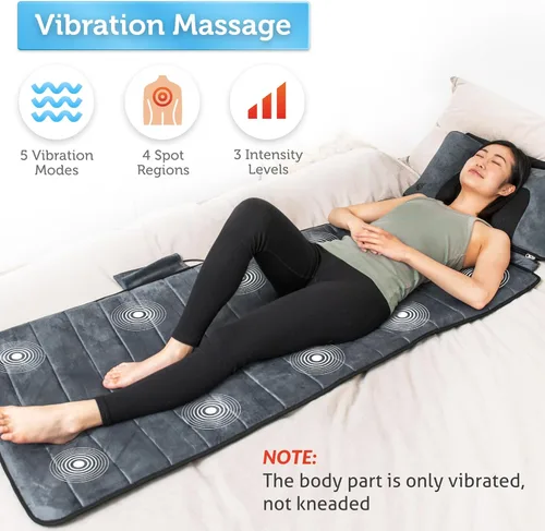 Miniatura 3 de COMFIER Alfombrilla de masaje de cuerpo completo con almohada de cuello móvil, 10 motores vibratorios y 4 almohadillas térmicas, almohadilla de Azul