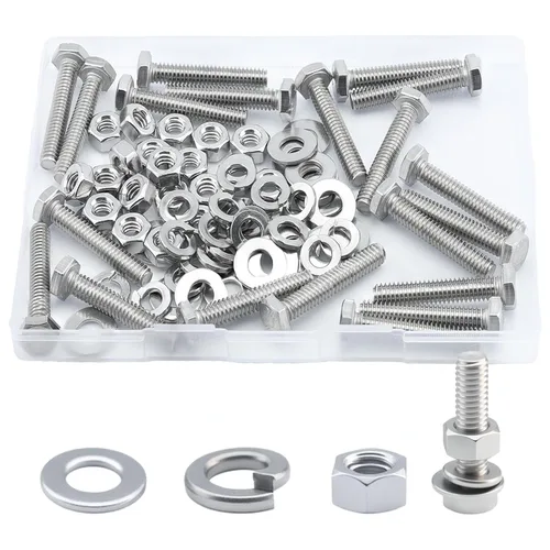 Miniatura 19 de Tornillo de cabeza hexagonal 1/4-20 x1 (20 unidades), tuercas de bloqueo, kits de arandelas planas y de bloqueo, acero inoxidable 304 18-8