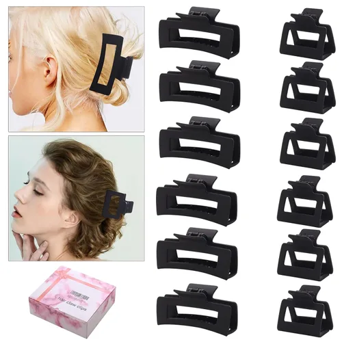 Miniatura 9 de Paquete de 12 pinzas tipo garra cuadradas negras, pinzas tipo garra rectangulares grandes y pequeñas neutrales, pinzas para cabello grandes mate