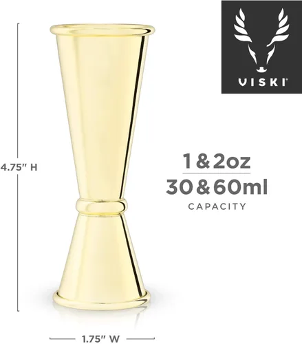 Miniatura 3 de Viski Jigger doble de estilo japonés para cócteles, kit de barra esencial, 1oz y 2oz con medidas interiores, dorado Oro