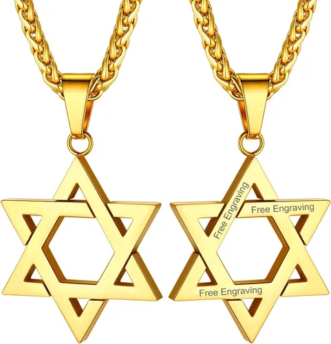 ChainsHouse Collar Magen Star of David para hombres y mujeres, acero inoxidablechapado en oro de 18 quilates, colgante de etiqueta de perro judío