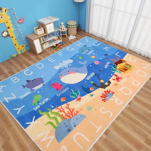 Miniatura 9 de Alfombras infantiles para sala de juegos, 3 pies 3 pulgadas x 4 pies 11 pulgadas, alfombra antideslizante para niños, alfombra educativa lavable