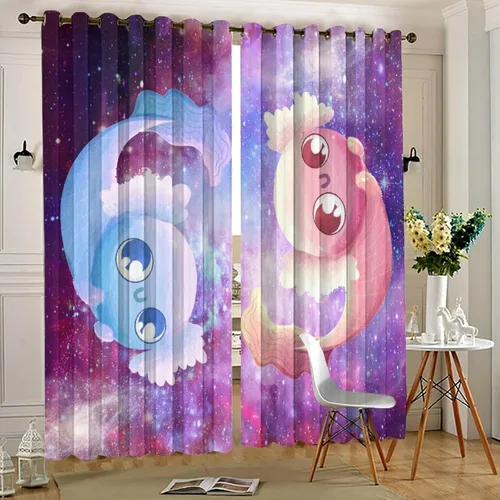 Miniatura 5 de Cortinas abstractas de ajolote con diseño de galaxia, colorido, peces, animales, ajolote, aislamiento térmico, oscurecimiento y reducción de ruido