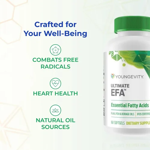 Miniatura 5 de Youngevity Ultimate EFA - Suplemento Omega 3, 6 y 9 Mezcla de aceites de borraja, lino y pescado Apoya la salud cardíaca, cerebral y general