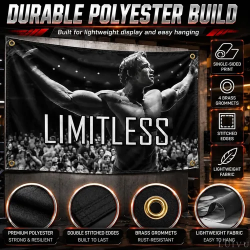 Miniatura 3 de Bandera de poliéster Schwarzenegger de 3 x 5 pies – Decoración inspiradora de pared de oficina gimnasio bandera de una cara con 4 ojales de latón