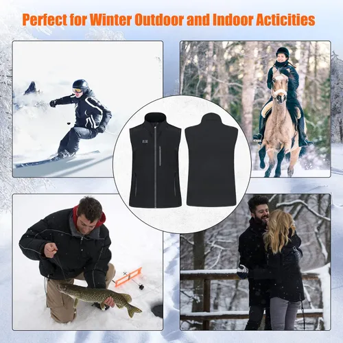 Miniatura 7 de Chaleco calefactor, chaleco calefactor, recargable, chaqueta calefactora con 3 niveles de calefacción, unisex, batería de ropa no incluida, Negro