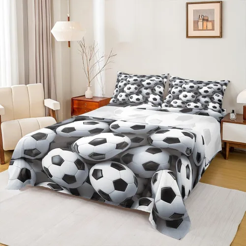 Miniatura 24 de Sábanas de baloncesto tamaño matrimonial con bolsillo profundo para niños, ropa de cama deportiva, juego de sábanas para atletas de baloncesto