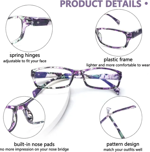 Miniatura 6 de Lentes de lectura para mujer, con bloqueo de luz azul, para lectura de computadora, patrón impreso, elegantes anteojos