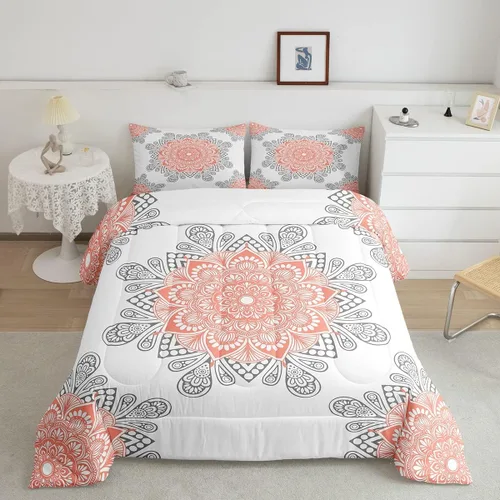 Miniatura 25 de Erosebridal Chic - Juego de edredón de flores tamaño Queen, juego de ropa de cama estética con mandala, juego de edredón gris turquesa, juego