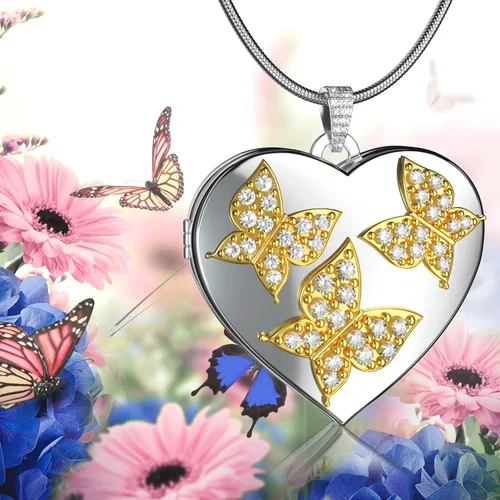 Miniatura 5 de Fanery sue Butterfly Locket Necklace with Picture Inside, Forever in My Heart Locket That Holds 2 Photos Personalized Heart Lockets Pendant Jewelry
