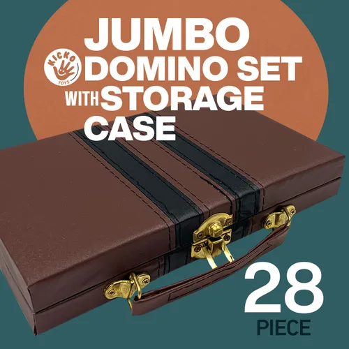 Miniatura 2 de Kicko Juego de dominó clásico de alta calidad, tamaño jumbo, doble seis, 28 piezas gruesas en caja de cuero vegano de madera duradera para niños