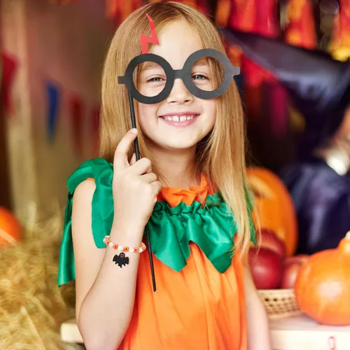 Miniatura 2 de YANCHUN 4 pulseras de Halloween para mujeres y niñas, pulseras elásticas con cuentas de colores, fantasma, calabaza, murciélago, pulsera, regalo
