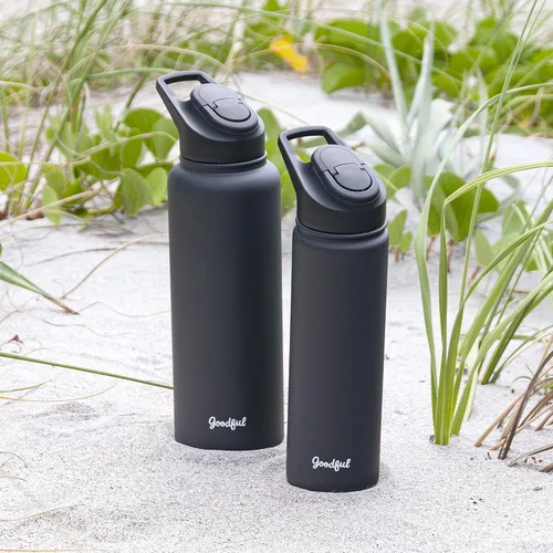 Miniatura 11 de Goodful Botella de agua de doble pared sellada al vacío, aislada con dos tapas intercambiables, tapas para beber o tragar, a prueba de fugas, boca