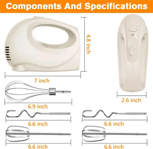 Miniatura 3 de Mezclador de mano eléctrico de mano – Mezclador de cocina portátil de 7 velocidades eléctrico con 5 accesorios de acero inoxidable, batidor