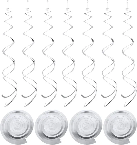 Miniatura 12 de MECCANIXITY 18 espirales colgantes de doble tira negra para fiesta, decoración colgante de 27.6 pulgadas, serpentinas de techo de plástico